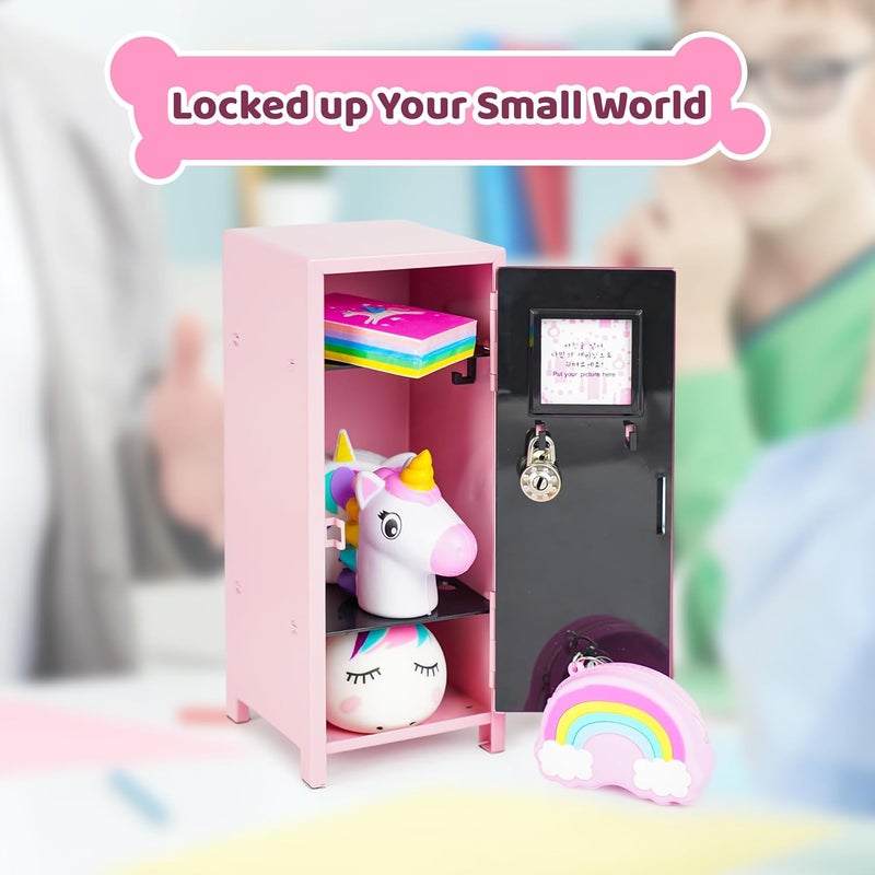 YOBROMini Locker with Lock and 2 Keys, 24PCS Magnetic Stickers, Miniature Storage Locker for Desk, Home, Bedroom, Office, Pink - Image 4